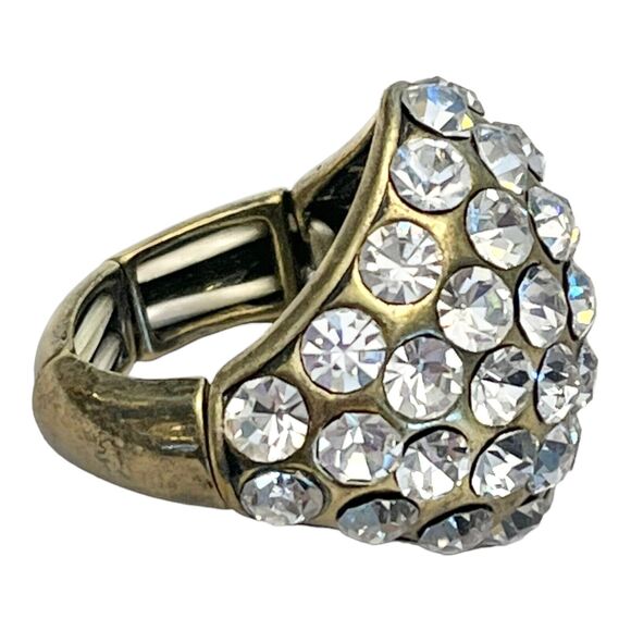 NEW Pave Crystal Chunky STRETCH COCKTAIL RING Bronze Gold Tone 50+ Rhinestones - Picture 2 of 4